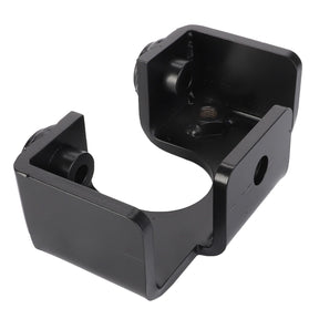 The AGCO Bearer - 3785110M2 is a black metal bracket featuring two screw holes, designed for mounting or securing objects, compatible with MF 6280.
