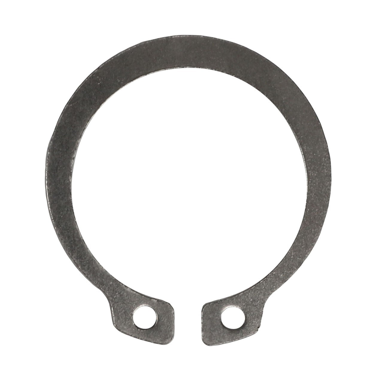 The AGCO Clip - Acp0410470 is a metal circlip featuring two holes at the ends, designed to securely fasten components onto a shaft or within a housing. No current product description available for alternate sizes.