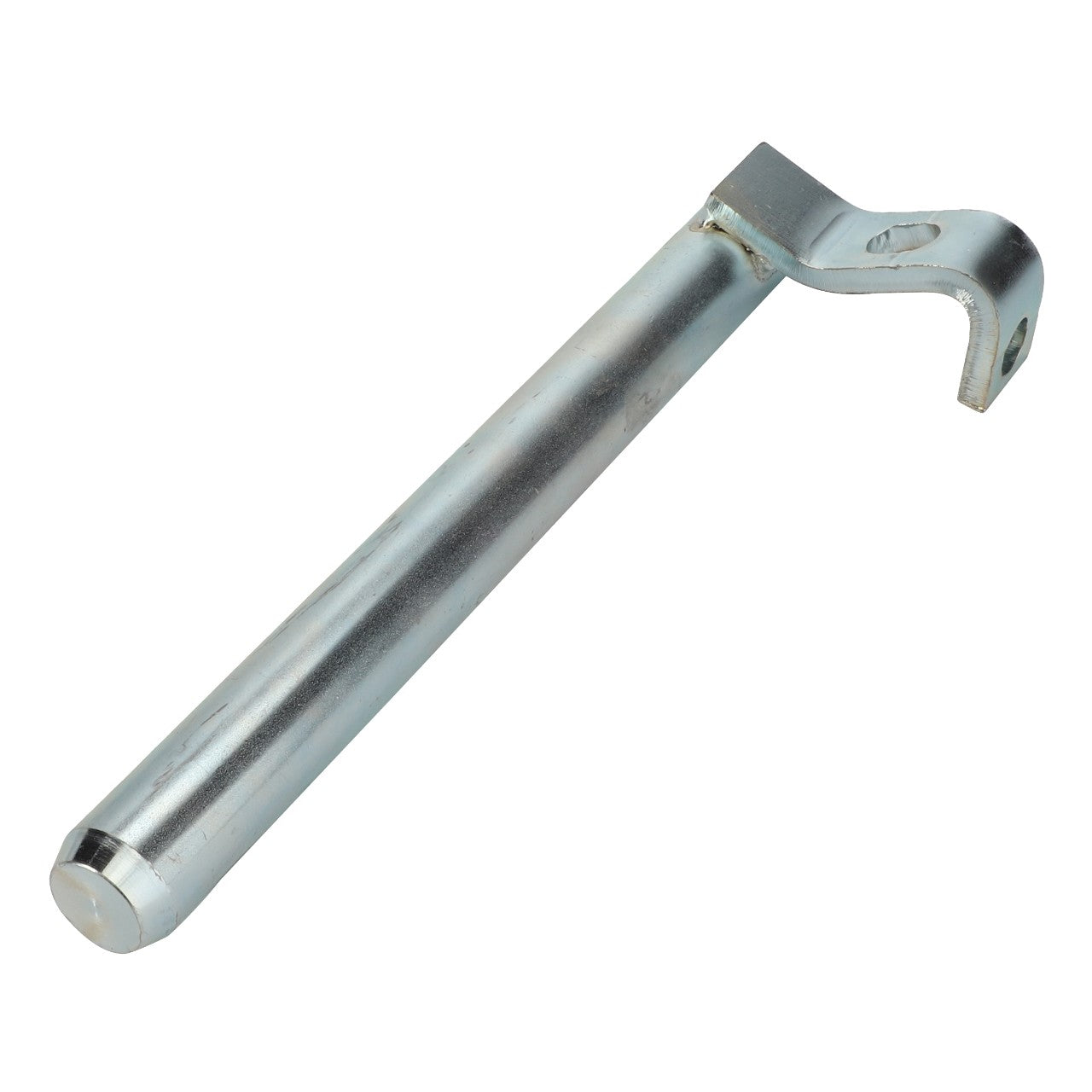 The AGCO | RIGHT HAND PIN - AL5219231 by AGCO is a cylindrical metal rod with a curved and notched end, possibly part of a mechanical or industrial tool. Product description information is currently unavailable.