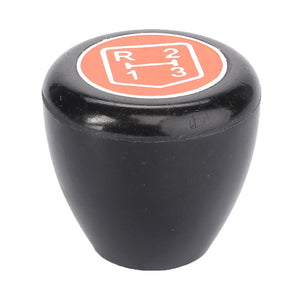 Close-up of a black gear shift knob from AGCO, featuring a red and white gear pattern displaying positions for reverse, 1st, 2nd, and 3rd gears. This product, named AGCO | Knob, Transmission - 3599997M2, is designed to enhance productivity and efficiency.