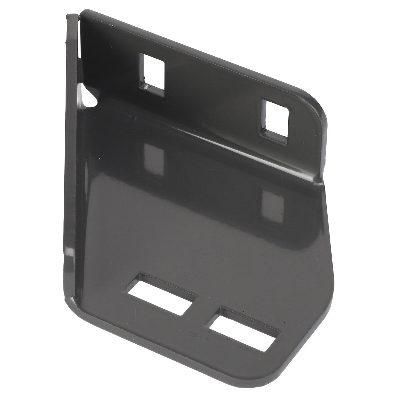 The AGCO Bracket - Acw1885010 is a black L-shaped metal bracket featuring four rectangular cutouts on its surface. Currently, no additional product description information is available.