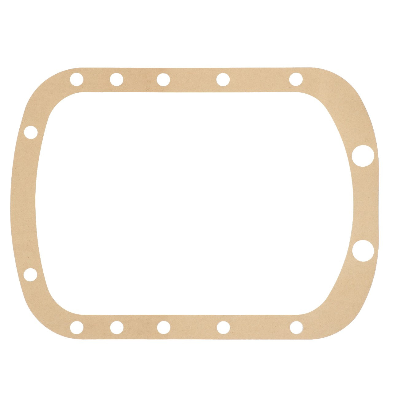 The AGCO Gasket, Rear Housing - V30753910 is a high-quality component featuring a rectangular shape with rounded corners and 12 small circular holes evenly spaced around the perimeter, ensuring reliability and performance.