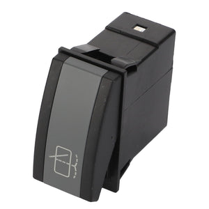 A black rocker switch featuring a defrost symbol engraved on its surface, described within our product data as AGCO | WARNING DECAL - ACP0535310 from the brand AGCO.