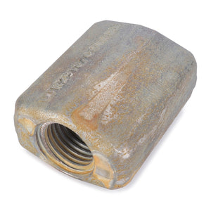 A close-up view of a metal hex coupler nut, identified as the AGCO Special Nut - 716870040110, with visible rust and corrosion.