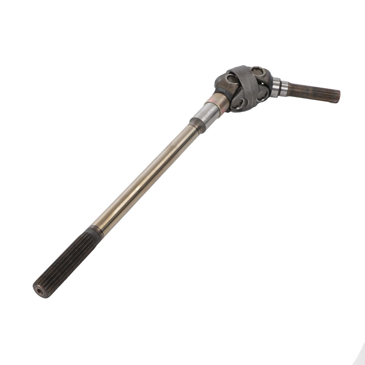 The AGCO Universal Joint - Acp0199580 by AGCO is a metal drive shaft with splined ends, designed for use in automotive and machinery applications. This comprehensive solution guarantees reliable performance and seamless integration with various axle shafts.