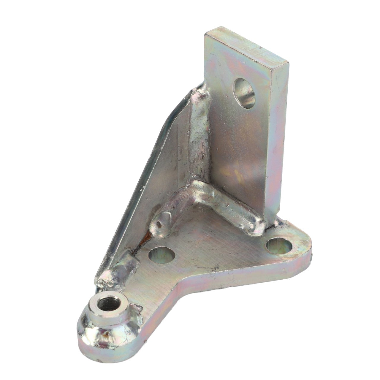 The AGCO | Support - 4287232M1 is a right-angle metallic bracket that features three holes for mounting and includes a welded support for reinforcement, making it compatible with Massey Ferguson MF 6445.