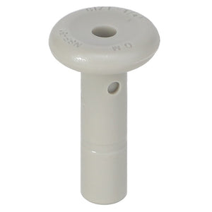 Introducing the AGCO | AIR LINE PLUG - AG516431, a white plastic nozzle with a circular top and a cylindrical base. It features a central hole and a smaller side hole, labeled "D4/3" and "N8-35-1." No additional product description information is currently available.