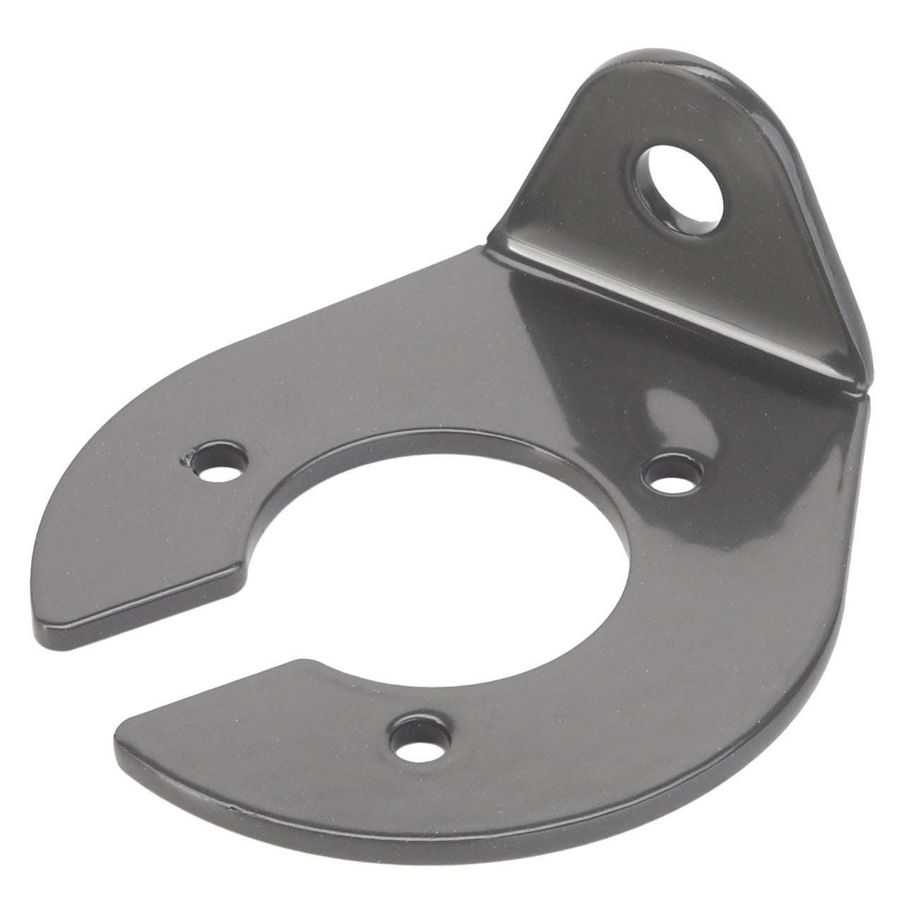 The AGCO bracket (model Acw7138080) is a metallic bracket designed with a circular cutout in the center, three mounting holes, and a bent edge that features an additional hole. Currently, there is no further product description information available.