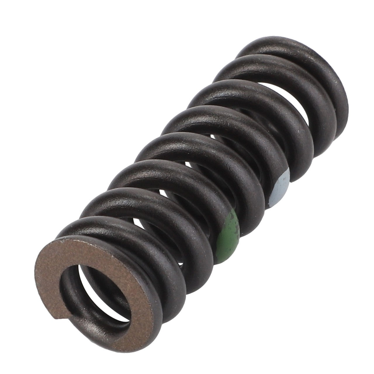 A close-up image of the AGCO compression spring - F718960030040, featuring a dark finish and a notch at one end, ideal for Fendt Vario and Massey Ferguson models.