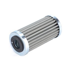 Close-up view of the AGCO Hydraulic Filter Cartridge - 3307250M91 with pleated sides and caps on both ends, designed for fluid filtration and ensuring hydraulic components protection in Massey Ferguson models.
