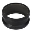 A sleek black cylindrical rubber gasket, identified as AGCO | Plug In Flange - Acp0359630, featuring meticulously grooved edges and a hollow center, is displayed from a slightly angled perspective.