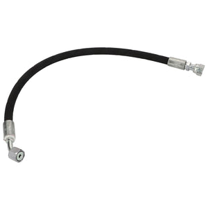 An AGCO Hydraulic Hose - Acw2783370 in black, featuring flexible construction and metal fittings on both ends, is displayed against a plain white background. No current product description information is available.