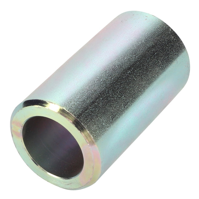 The AGCO Roller - Fel151696 is a sleek, cylindrical metal spacer with a hollow center, reflective surface, and slightly beveled edges.