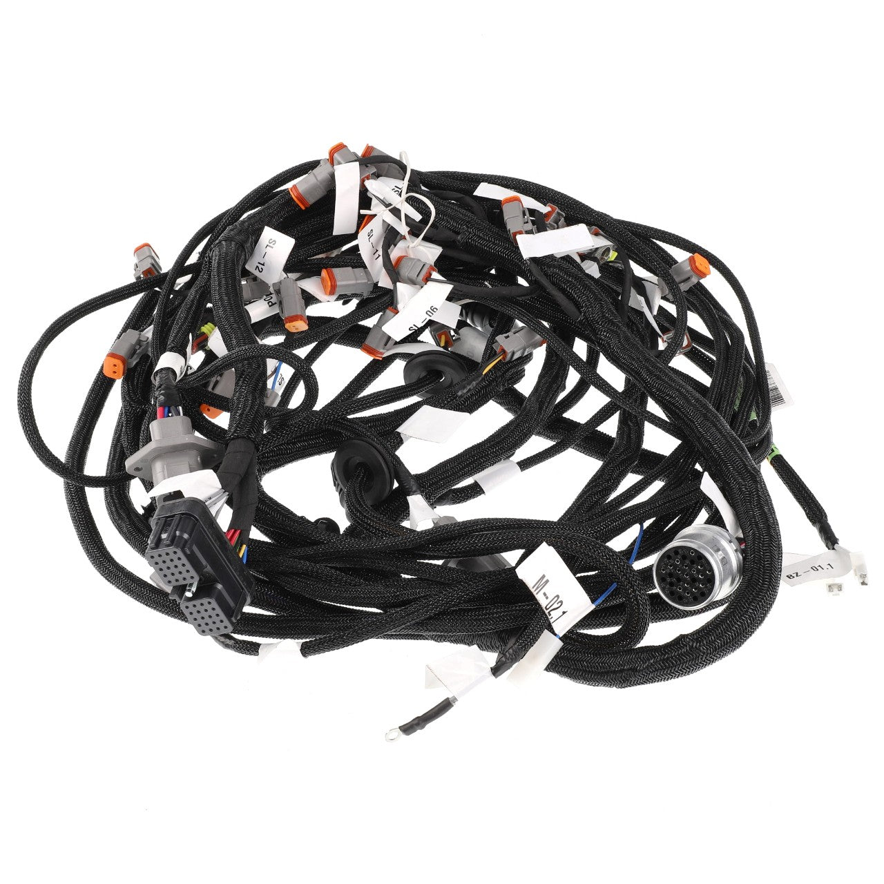 A coiled AGCO automotive wiring harness (model Acw3610100) featuring various connectors labeled with tags; detailed product description information is currently unavailable.