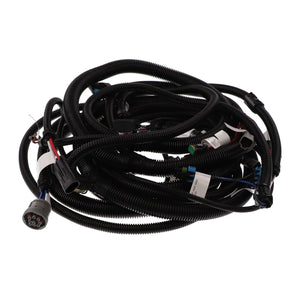 The AGCO | HARNESS - AG132327 is a coiled black electrical wiring harness from AGCO, featuring multiple connectors and colored wires exposed at various points. Further product description information is currently unavailable.