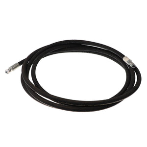 The AGCO Hydraulic Hose - Acp0040630 features a coiled black design with sturdy metal connectors at both ends, ensuring durability and reliability.