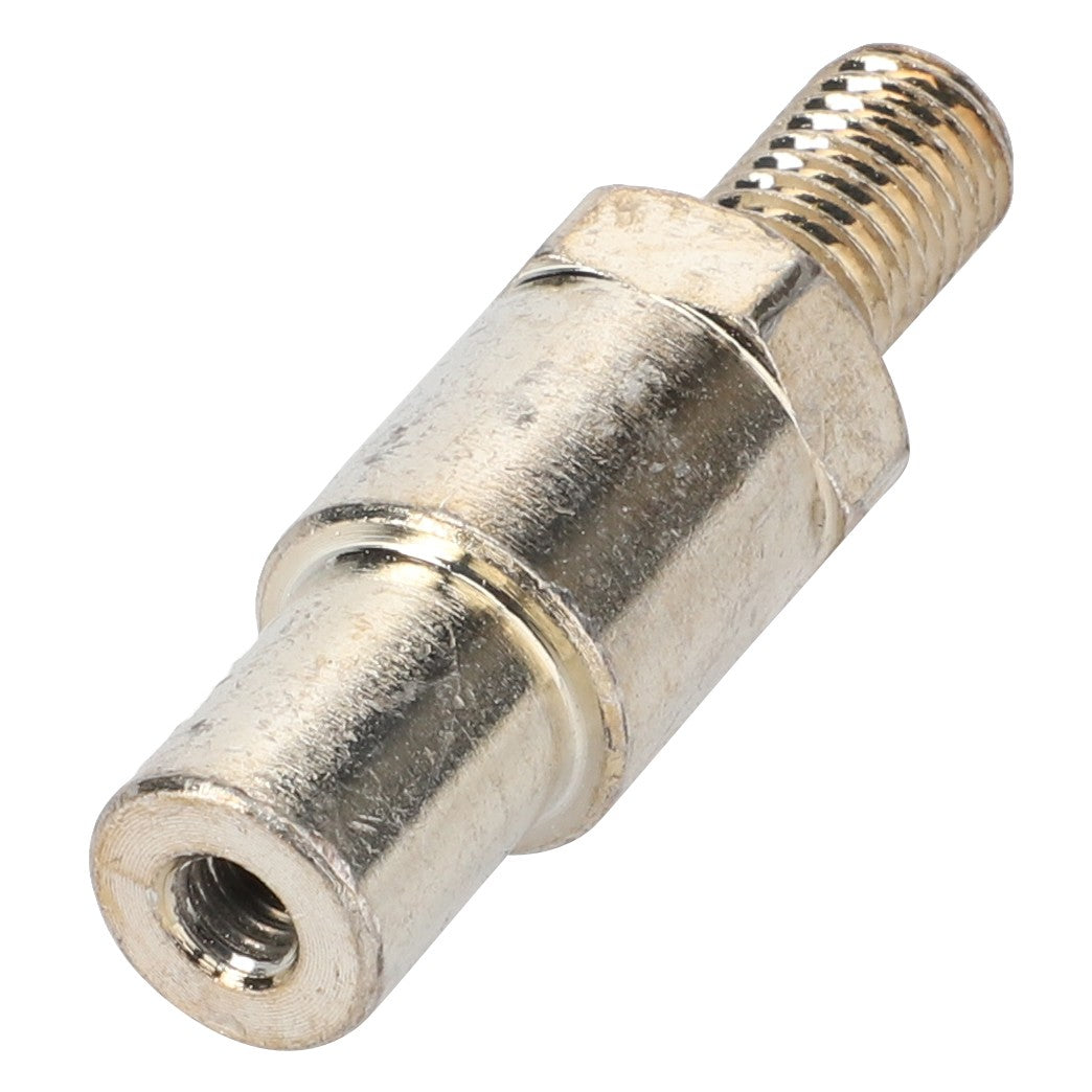 A close-up view of the AGCO Adapter - Acw0024270, a metallic connector with one end featuring a hollow section and the other end a screw thread. No current product description is available.