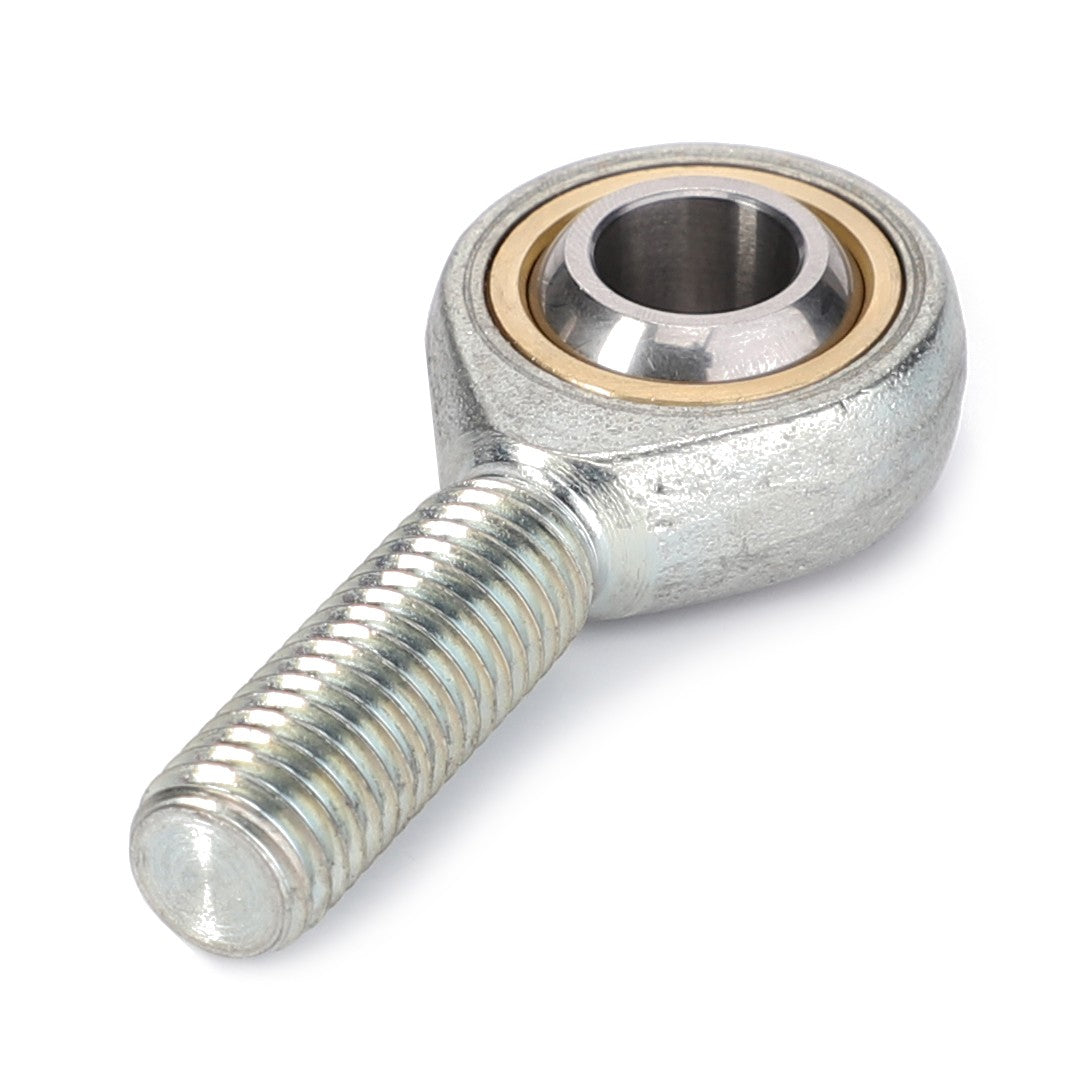 The AGCO | TOGGLE - D45698800 is a metal rod end bearing crafted from high-grade steel, featuring an internally threaded shaft and a spherical joint.