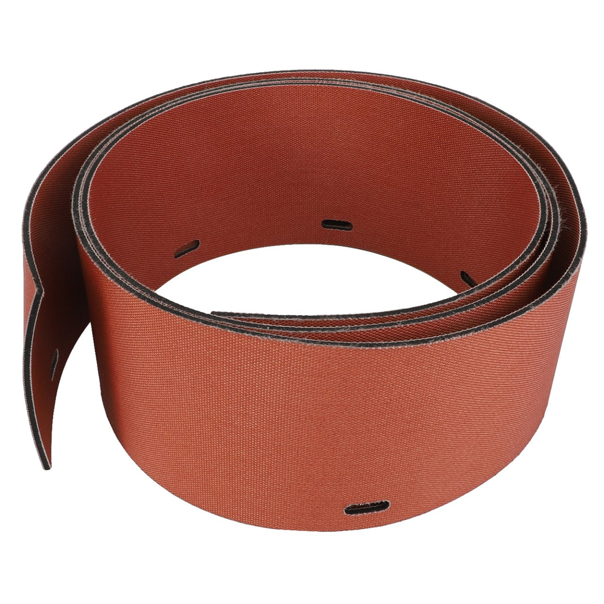 The AGCO | Pan Seal - Acw9100240, a coiled sanding belt featuring a reddish-brown abrasive surface with black edges, is ideal for power sanding machines. Unfortunately, no further product description is available at this time.