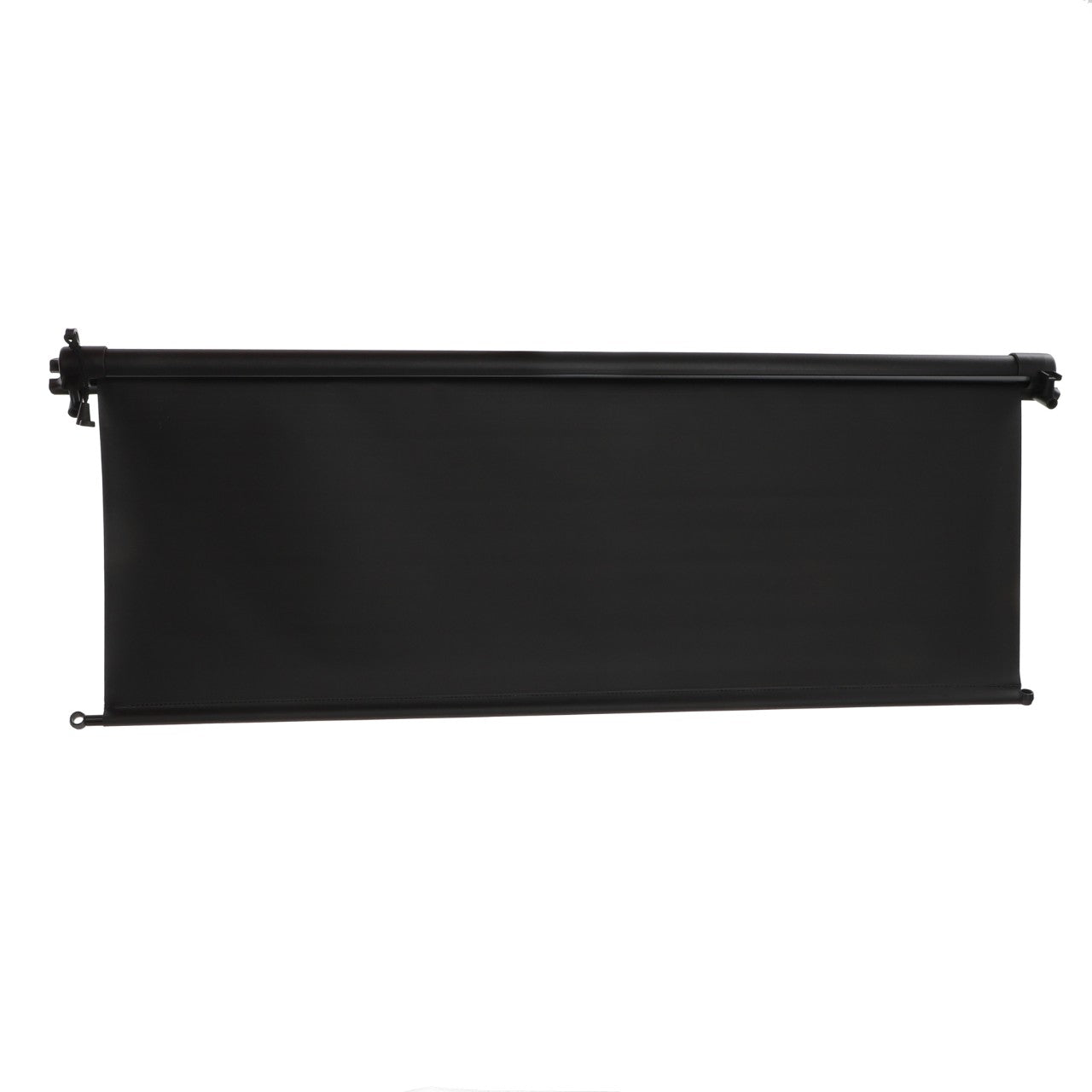 A black retractable sun visor designed for a vehicle trunk, shown in its extended position, showcases the precision typical of AGCO parts.