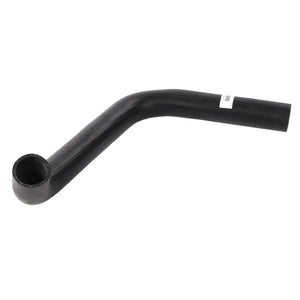 A black, L-shaped radiator hose made from high-quality rubber with a small white label on one end; Genuine AGCO Lower Radiator Hose - D28787132 suitable for any cooling system.