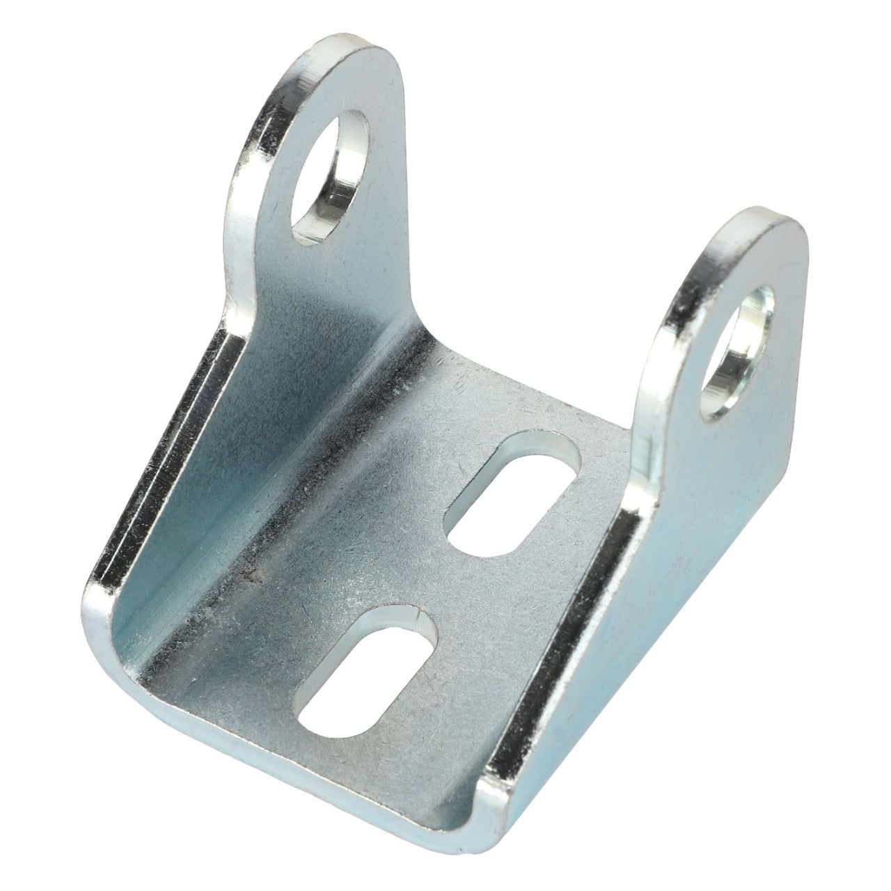 The AGCO Strut Mount - Acw1291960 is a metal mounting bracket with two upright flanges, each equipped with a circular hole, and a flat base that incorporates two elongated slots. Further product description information is currently unavailable.