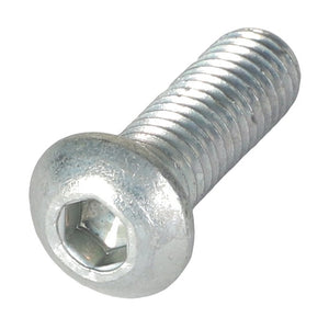 Close-up view of the AGCO SCREW - D40684800, a sleek silver hex socket cap screw featuring a threaded shaft and a rounded head.