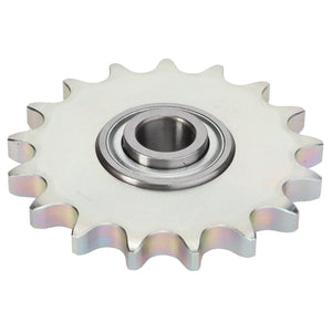 The AGCO Idler Sprocket - Acw2405110 is a sturdy metallic component featuring a high-quality central bearing and 14 evenly spaced teeth around its circumference.