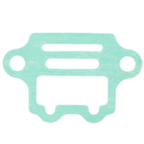 The AGCO Seal - 404150071140, a green gasket compatible with Massey Ferguson and Fendt Vario, features two circular holes on the sides and three rectangular openings in the center.