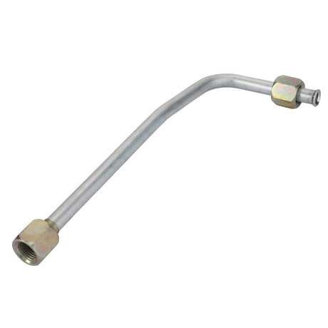 The AGCO | Right Hand Tube - 3791200M91 is a metallic, bent tubular pipe with threaded connectors at both ends, suitable for Fendt Models.