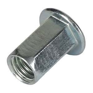 An image of the AGCO Blind Rivet Nut - Acw1061380, a metal hexagonal rivet nut with a threaded interior and a flange at one end. No current product description information is available.