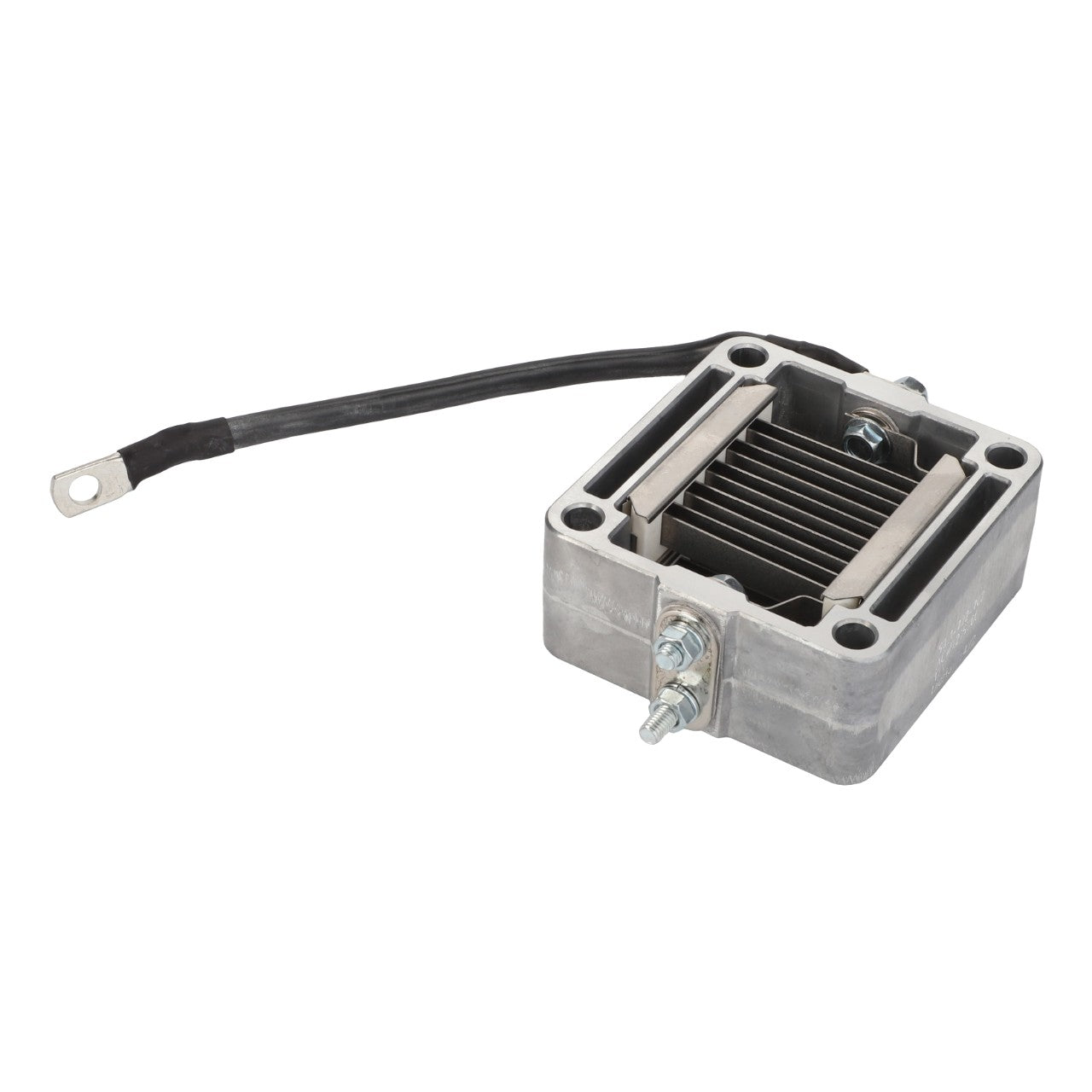 A rectangular metal component with cooling fins and attached wires, used in electronic or mechanical systems, the AGCO Intake Air Preheater - Acw2215760, is currently unavailable for detailed product information.