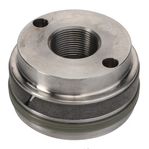 The AGCO | GUIDE BUSH - F931870051030, a metallic mechanical seal equipped with two threaded bolt holes and a central threaded opening, sets the standard for precision unmatched by any current product description.