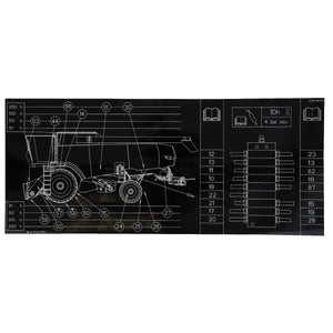 A technical illustration of the AGCO | Decal, Left Hand - Acw0794750 vehicle's side view with numbered parts labeled is provided. On the right, there is a maintenance schedule listing service intervals and part specifications. Currently, no additional product description information is available.