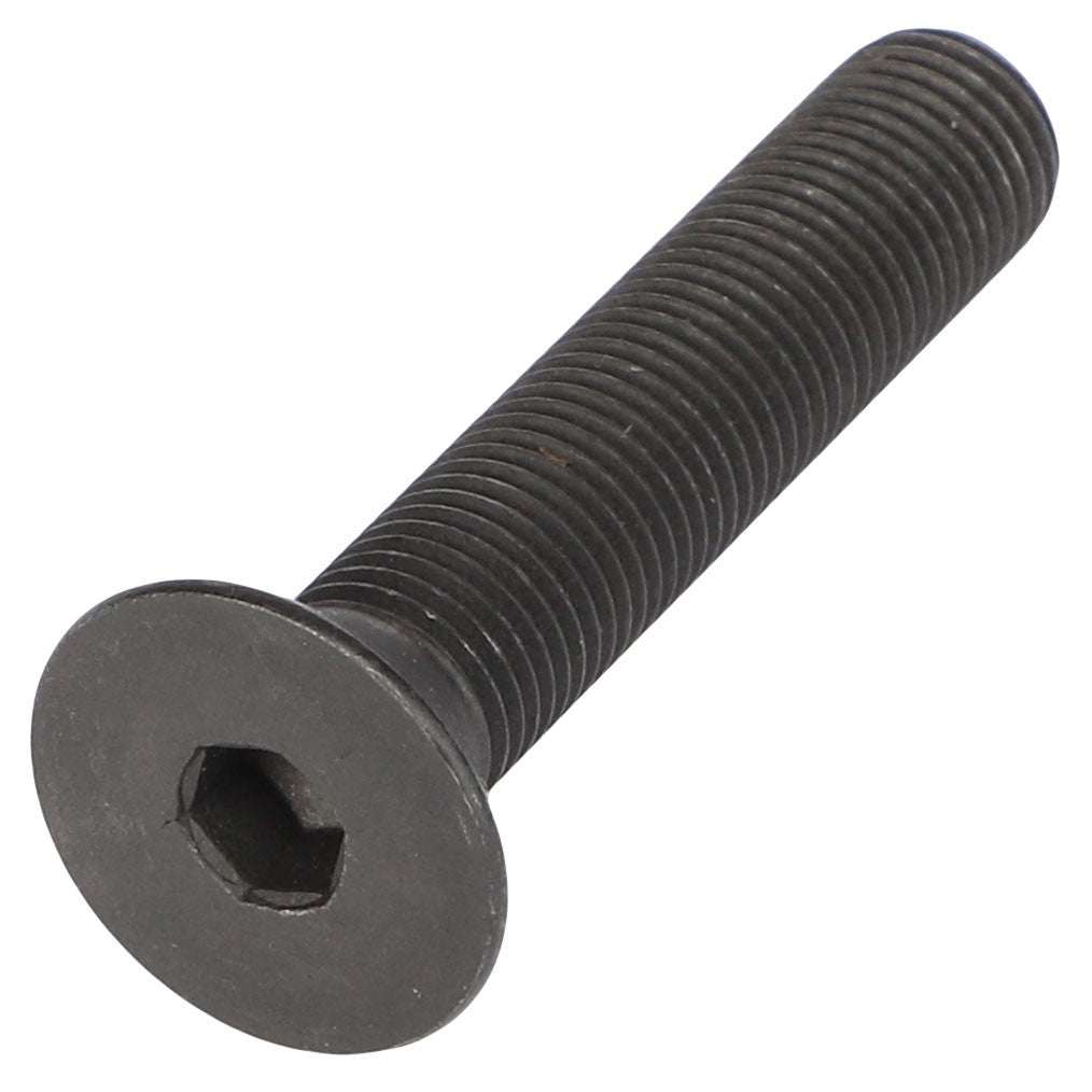 A finely threaded, black AGCO hex socket head bolt with a countersunk head, product AG522486.