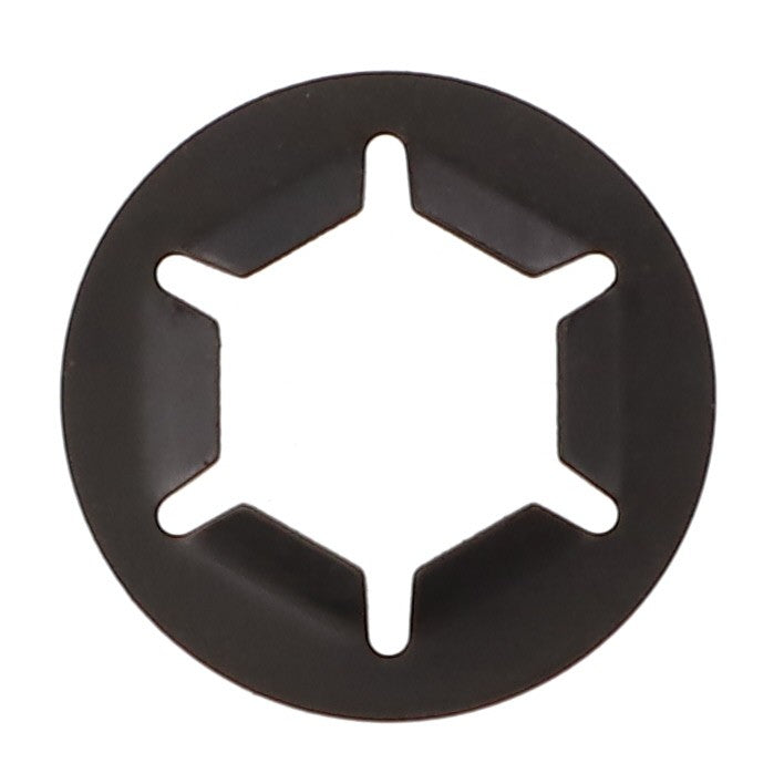 The AGCO retaining ring, branded as AG726999, boasts a sleek black finish with a circular design featuring three internal prongs intricately arranged in a star-like pattern.