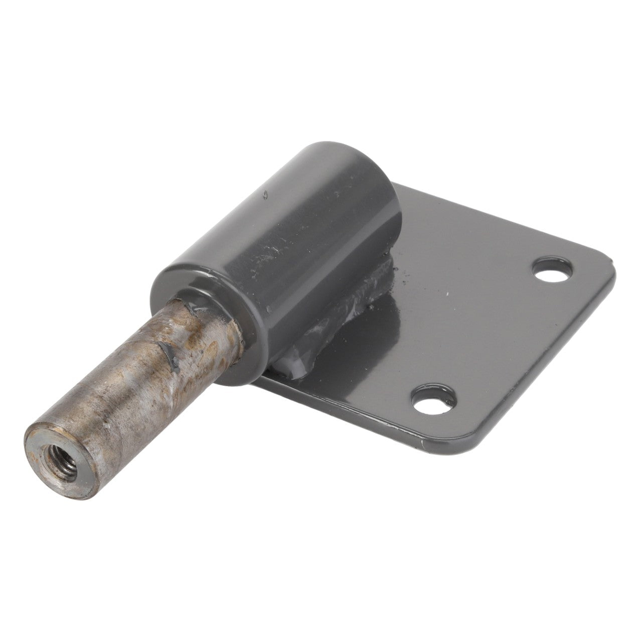 Introducing the AGCO Bracket - Acw1806500: A metal hinge designed with a cylindrical rod and a rectangular base that features two holes for mounting. Unfortunately, no additional product description information is currently available.