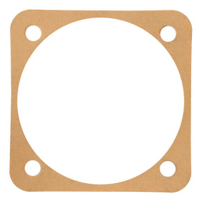 A square-shaped gasket with a circular cutout in the center and four bolt holes in each corner, compatible with Massey Ferguson Models, is available as AGCO | Joint - 180434M1 by AGCO.