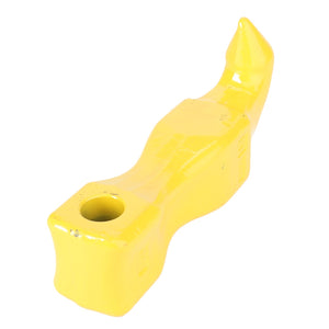 An AGCO | Hook, Trailer Hitch - F725500160360, a yellow metal excavator tooth featuring a pointed end and a hole at the base, is ideal for hitch and linkage components on Fendt models.