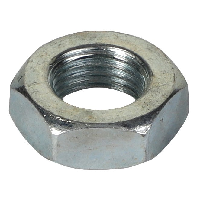 A close-up of the AGCO Nut - Va022126, a hexagonal metal nut featuring an internal threaded hole. This product is brought to you by the brand AGCO.