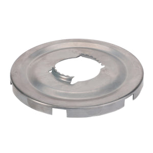 A circular metal part with a central opening featuring notches and serrations, compatible with Massey Ferguson machinery, known as the AGCO | Tray - 4300280M3 by AGCO.