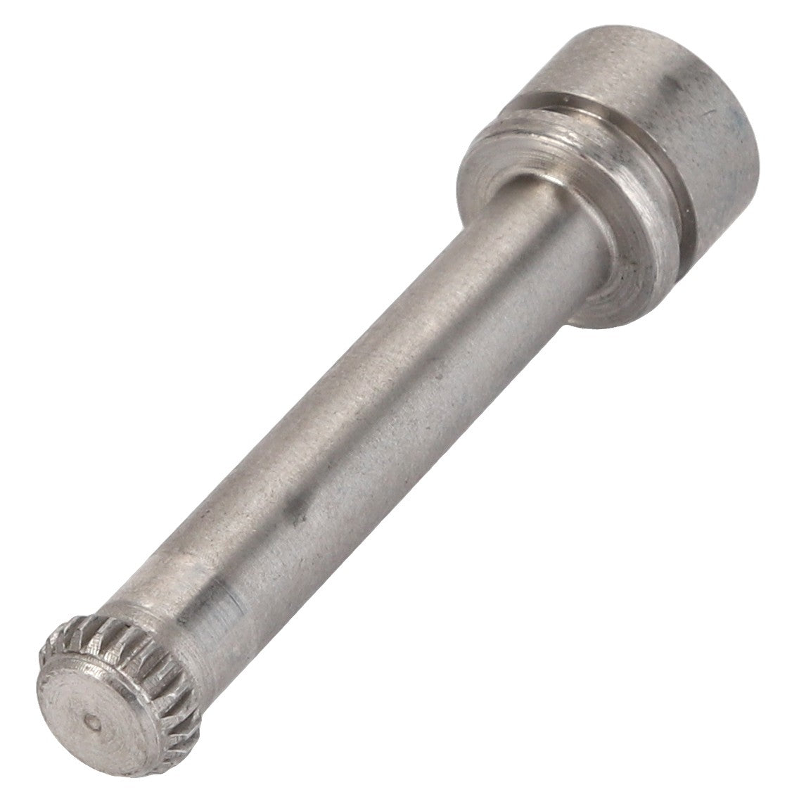 The AGCO Pin - Acp0344680 features a metal cylindrical design with a knurled head and a smooth shaft, making it perfect for precision assembly.