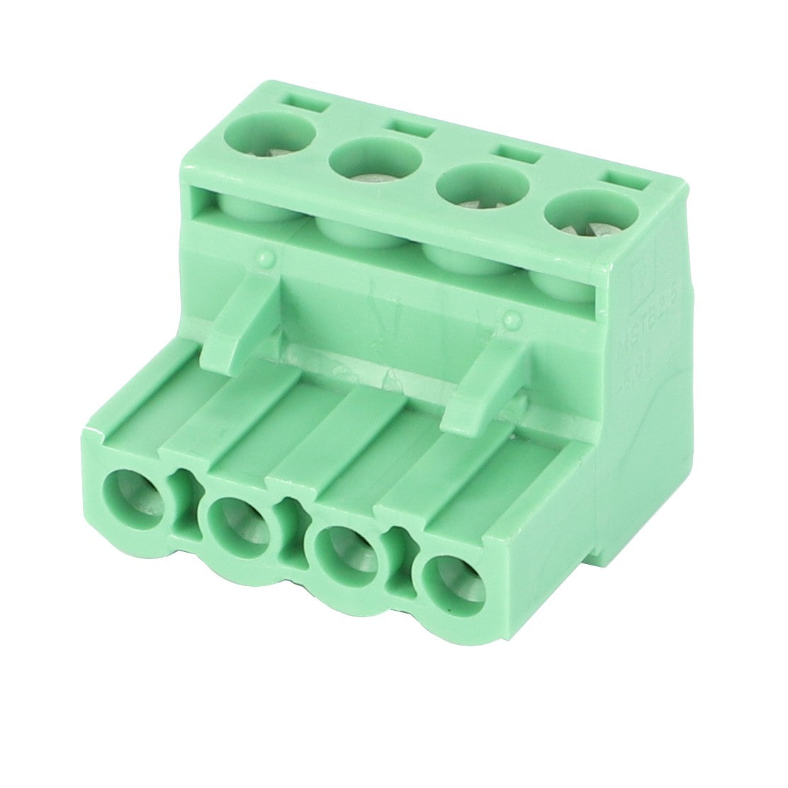 Presenting the **AGCO | Connector, Electrical - Acp0352450**: A sleek green 5-position plug-in terminal block connector featuring screw connections on top and wire entry points on the bottom.