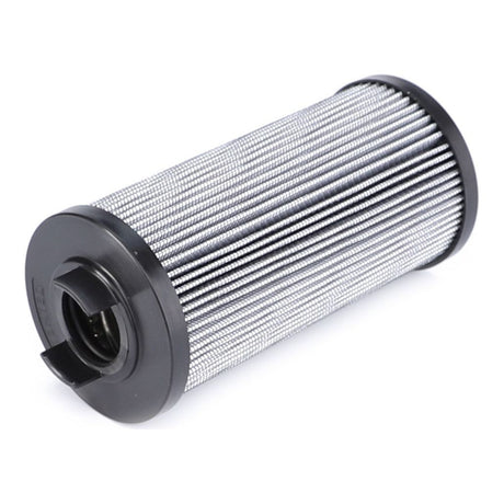 A cylindrical metal filter with a pleated surface and black plastic end caps, showing an opening on one end. This is the AGCO Hydraulic Filter Cartridge - VA420689, specifically designed for Massey Ferguson models and other hydraulic components.