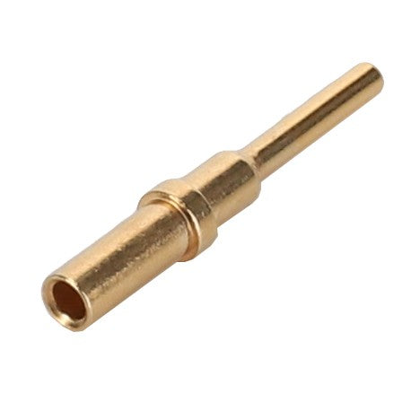 Product Description: The AGCO Connector Pin - AG521698 by AGCO is a gold-plated metal pin connector featuring a cylindrical body and a tapered end. Further details about the product are currently unavailable.