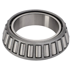 Close-up of the AGCO TAPER ROLLER BEARING - F835300020830, featuring an outer ring and visible tapered rollers inside. This well-crafted bearing, from AGCO, is made of polished metal and cylindrical in shape, showcasing its precision engineering. No current product description information is available for this specific model.