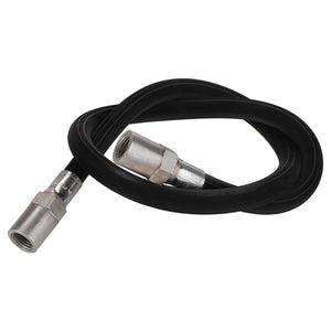 The AGCO | Brake Hose - Acw0749830 is a coiled black rubber hose with metallic connectors on both ends. No current product description information is available.