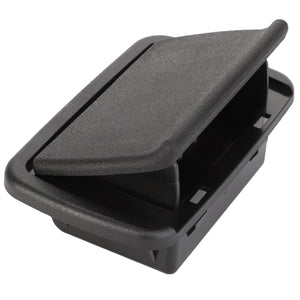 AGCO's ASHTRAY - D45060024 is a black plastic vent with an adjustable rectangular cover for customizable airflow.