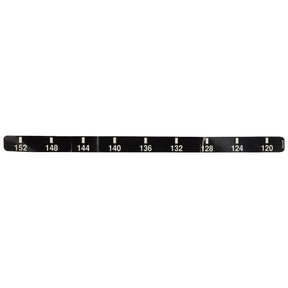 The AGCO | DECAL - AG309499, a sleek black measuring tape from AGCO, displays measurements marked in crisp white increments ranging from 120 to 152.