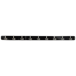 The AGCO | DECAL - AG309499, a sleek black measuring tape from AGCO, displays measurements marked in crisp white increments ranging from 120 to 152.